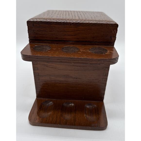 Vtg Decatur Finger Jointed Wooden Humidor Aztec Clay Moistener 6 Pipe Holder - Picture 9 of 11